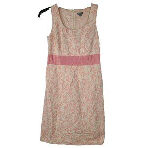 Ann Taylor Womens Dress 4 Petite Cream Pink Floral Textured Sleeveless Cottage